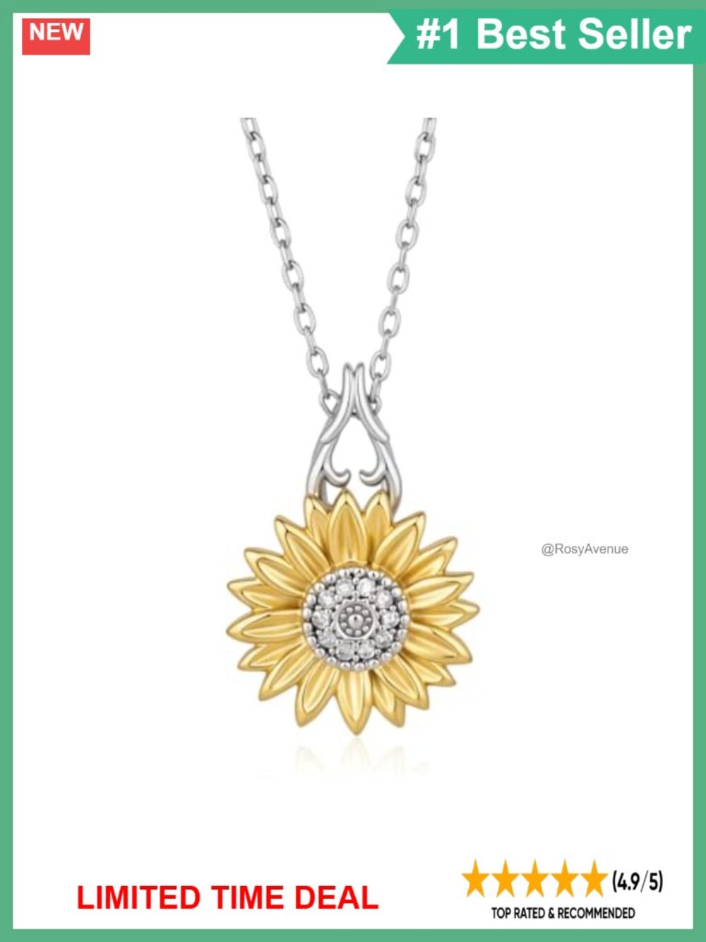Sterling Silver Lab Grown Diamond Sunflower Pendant Necklace for Women
